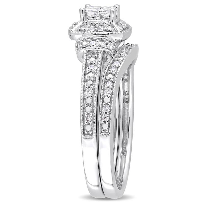 Miadora Signature Collection 10k White Gold 1/3ct TDW Princess and Round-Cut Diamond Quad Halo Bridal Set