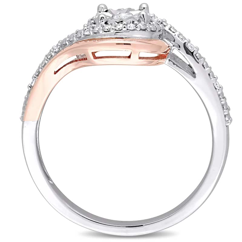 Miadora 2-Tone 10k White and Rose Gold 1/10ct TDW Diamond Crossover Bypass Engagement Ring