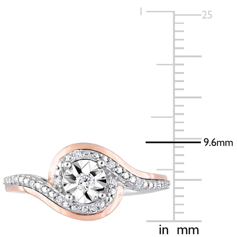 Miadora 2-Tone 10k White and Rose Gold 1/10ct TDW Diamond Crossover Bypass Engagement Ring