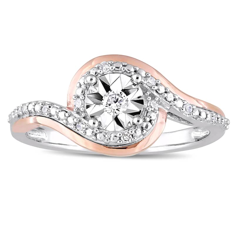 Miadora 2-Tone 10k White and Rose Gold 1/10ct TDW Diamond Crossover Bypass Engagement Ring