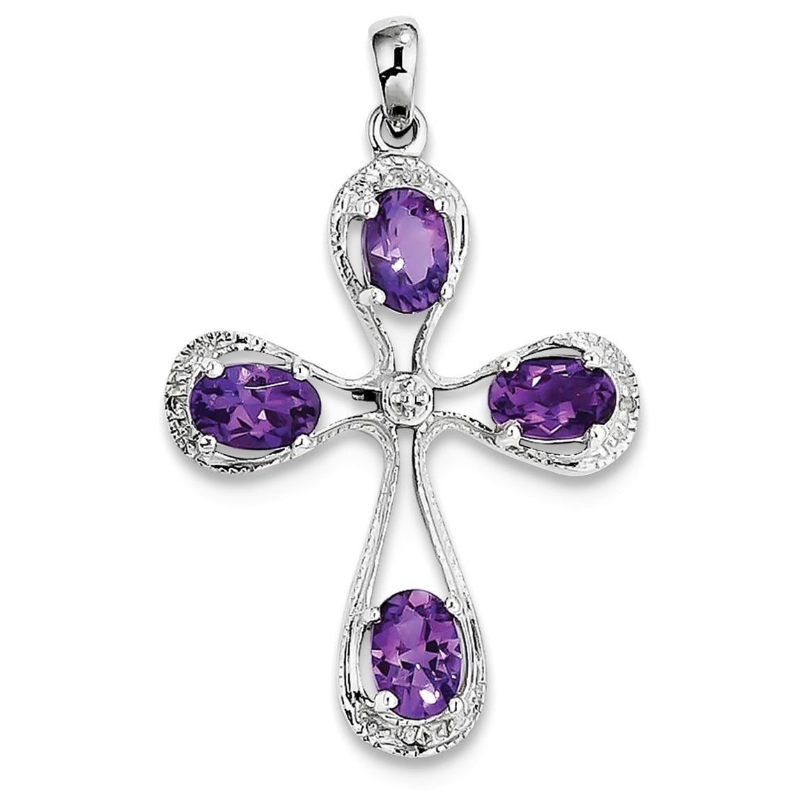 Sterling Silver Rhodium Amethyst Diamond Pendant