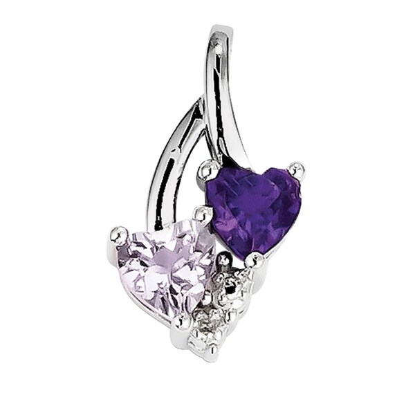 Sterling Silver Rhodium Amethyst Diamond Pendant