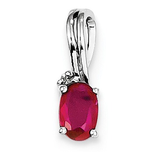 Sterling Silver Rhodium Plated Diamond /& Ruby Oval Pendant