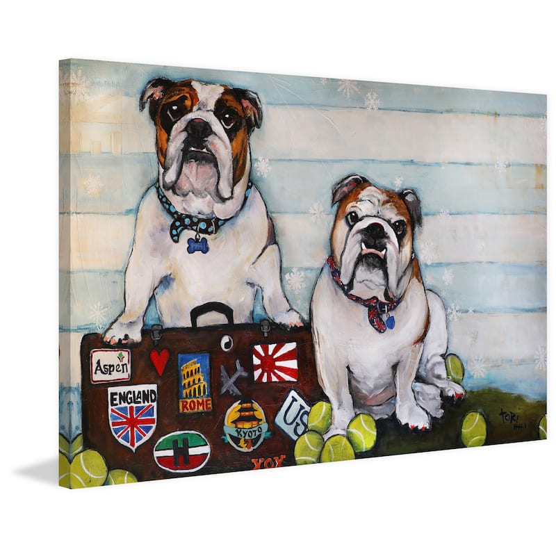 '2 Bulldogs One World' Painting Print on Wrapped Canvas - Multi-Color