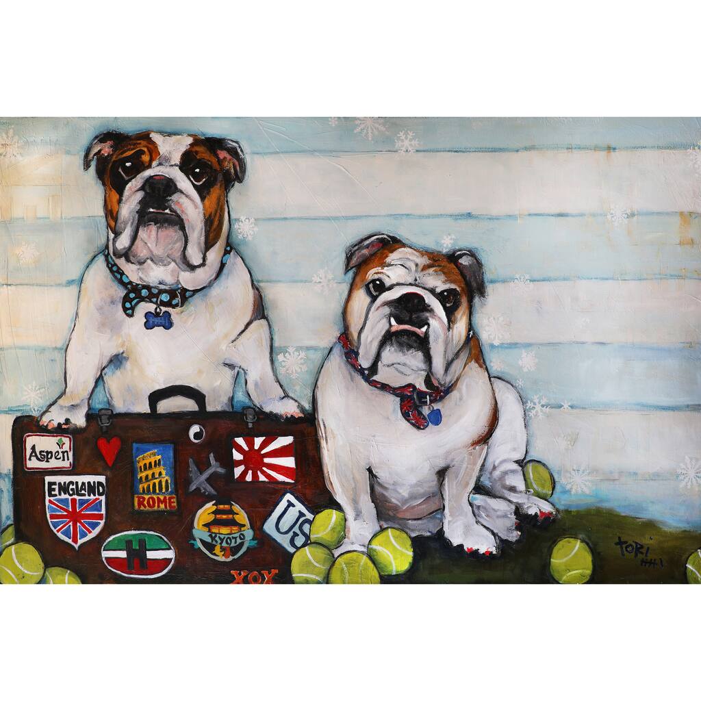 '2 Bulldogs One World' Painting Print on Wrapped Canvas - Multi-Color