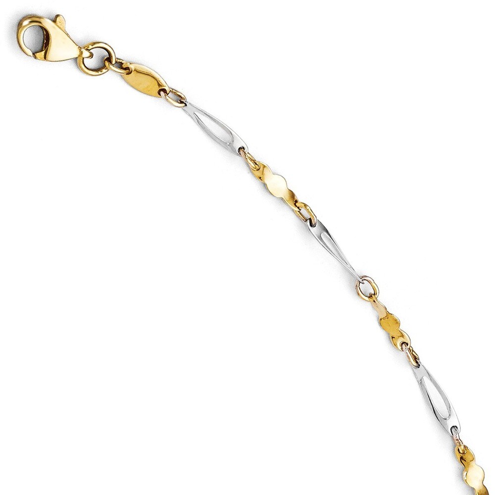 Anklet 2.5mm 10k Two-tone Polished Fancy Link 1inch Ext 9 Inch