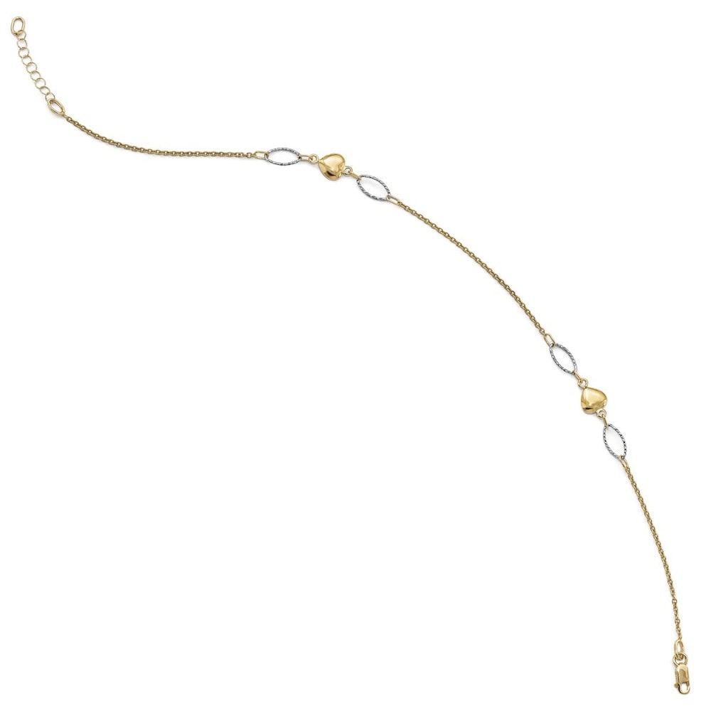 Anklet 2.5mm 10k Two-tone Polished Fancy Link 1inch Ext 9 Inch