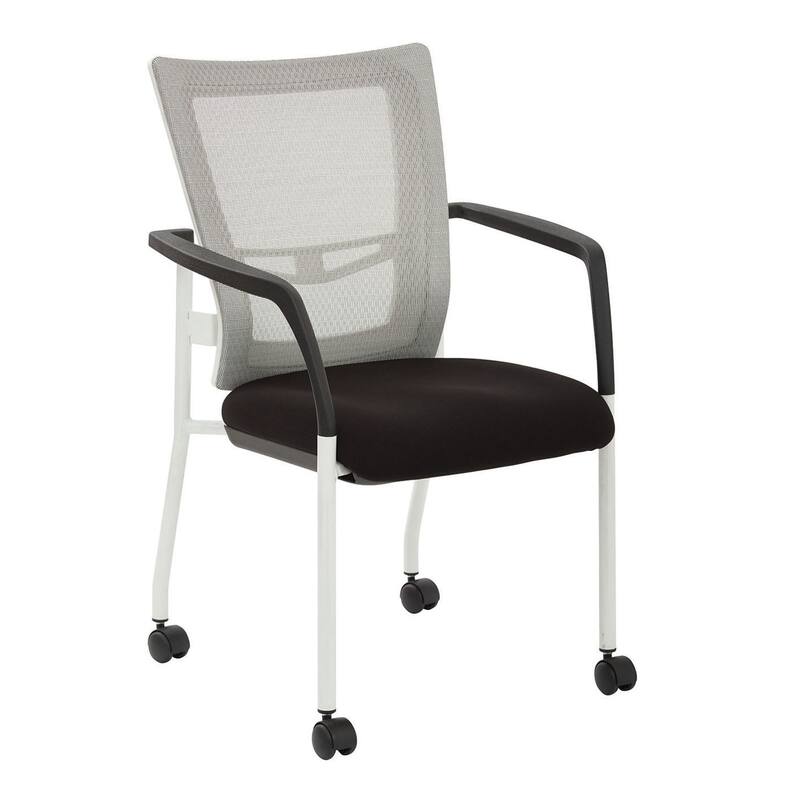 Pro-Line II ProGrid Mesh Back with Padded Fabric Seat Visitors Chair with Arms and White Finish Frame with Casters