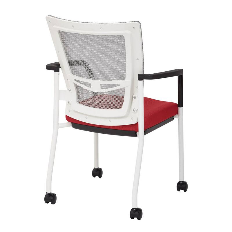 Pro-Line II ProGrid Mesh Back with Padded Fabric Seat Visitors Chair with Arms and White Finish Frame with Casters