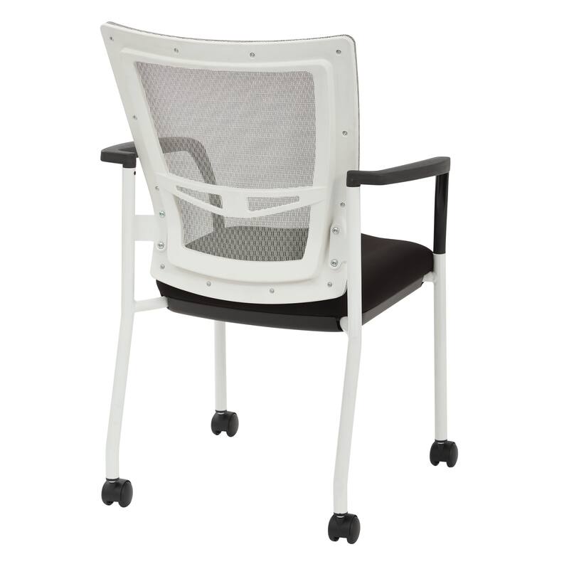 Pro-Line II ProGrid Mesh Back with Padded Fabric Seat Visitors Chair with Arms and White Finish Frame with Casters