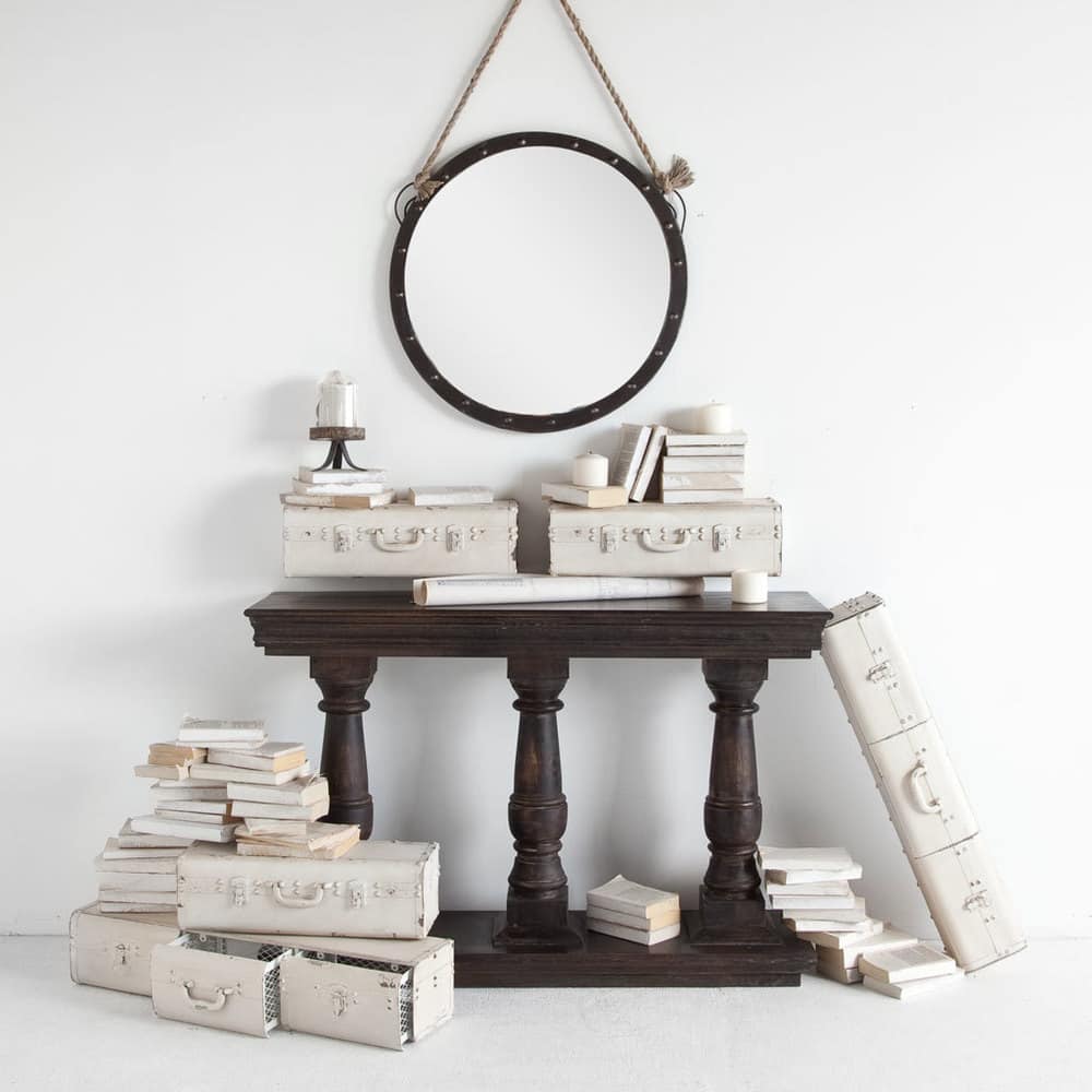 Pendula Black Metal Frame With Rope Hanger Round Mirror - 27" x 27"