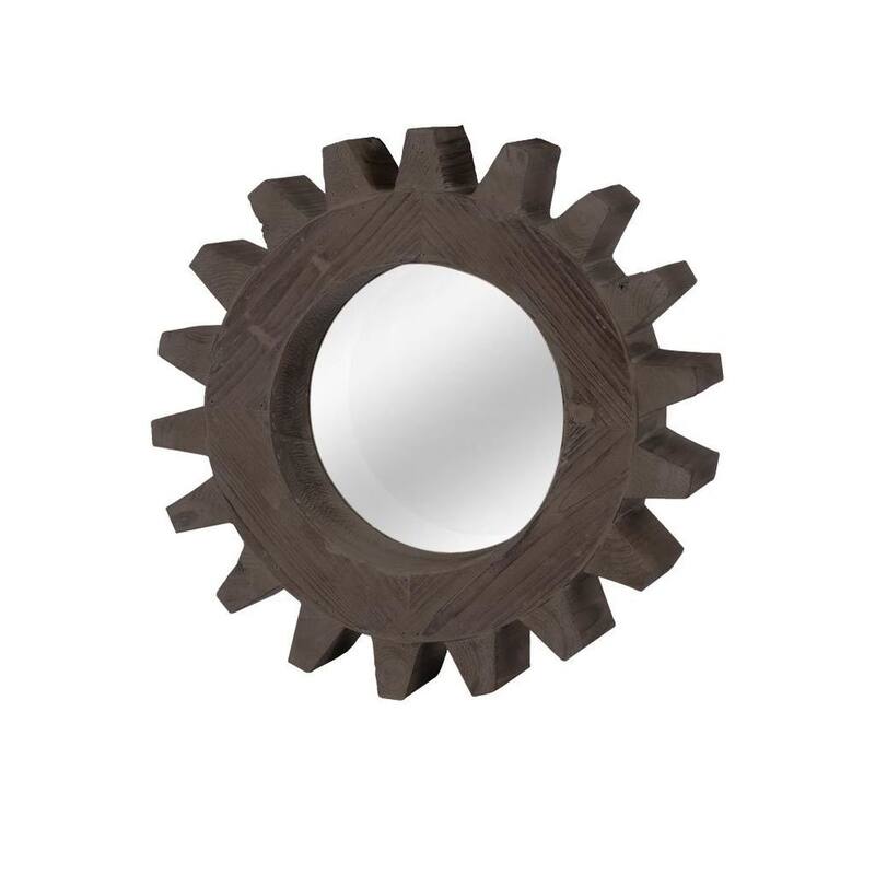 Cog Mirror 17L x 17H Round Brown Wood Frame Mirror - Dark Brown - A