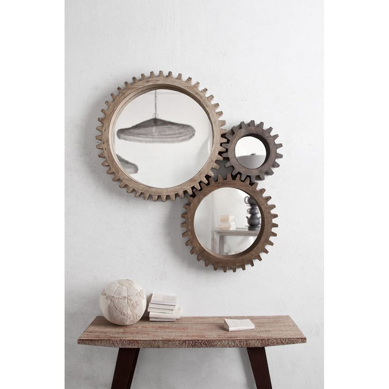 Cog Mirror 17L x 17H Round Brown Wood Frame Mirror - Dark Brown - A