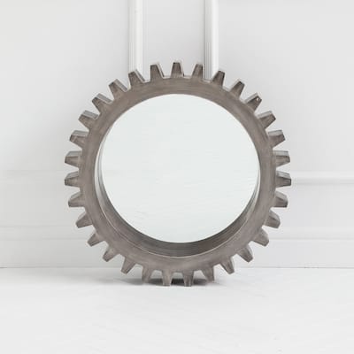 Sundance Grey Solid Wood Frame Round Cog Mirror - 26" x 26"