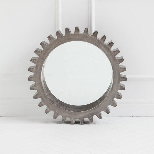 Sundance Grey Solid Wood Frame Round Cog Mirror - 26