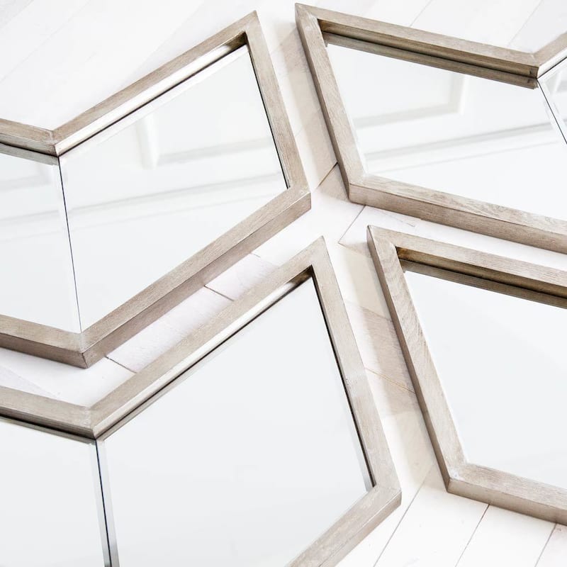 Chevren Grey Wood Frame Chevron Shaped Mirror - 26" x 23"