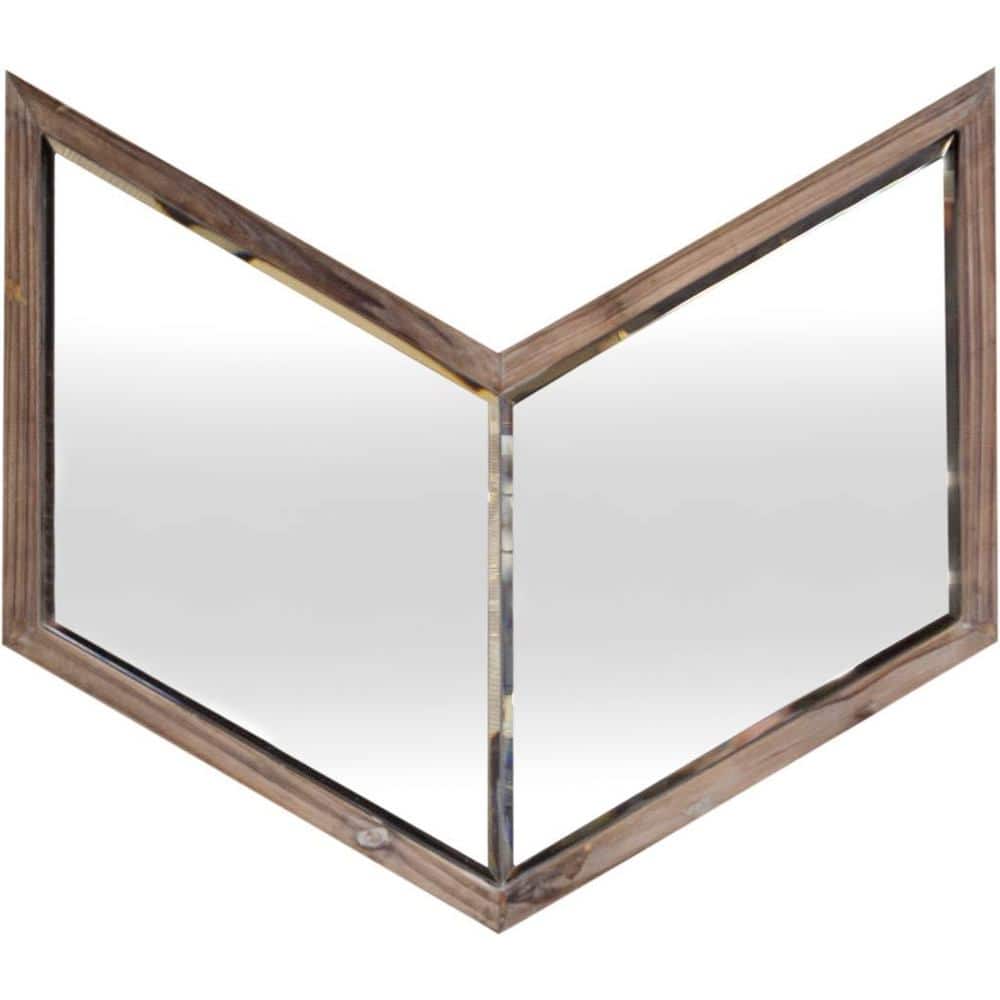 Chevren Brown Wood Frame Chevron Shaped Mirror - 26" x 23"