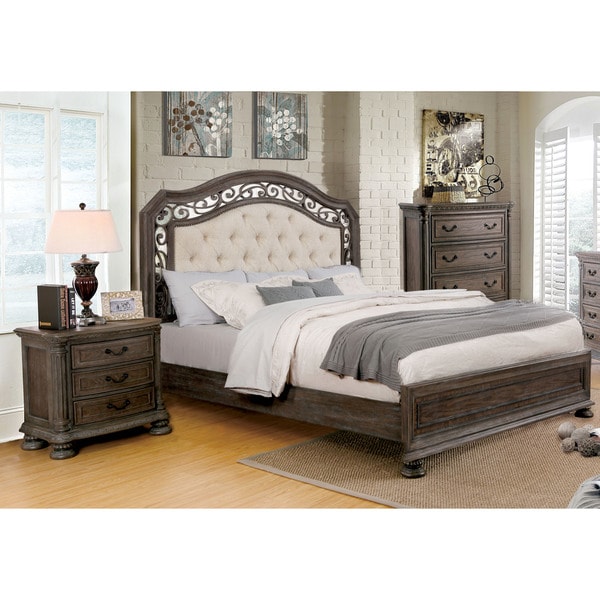 Furniture Of America Brigette Ii Traditional 2 Piece Tufted Furniture Of America Brigette Ii Traditional 2 Piece Tufted Upholstered Rustic Natural Tone Bed And