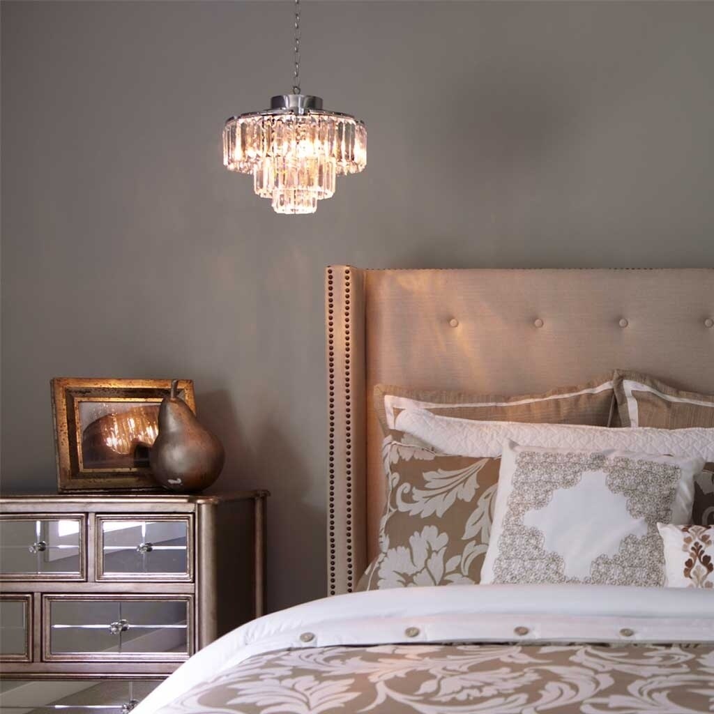 River of Good Clear Glass/Acrylic Cascading 3-tier Wireless Remote Control Chandelier - 13.125"L x 13.125"W x 16"H (Clear) - Chandeliers For Bedrooms by Overstock.com