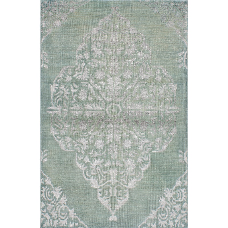 Hand-knotted La Seda Turquoise Silk, Wool Rug - 5'2" x 7'11" - Light Turquoise
