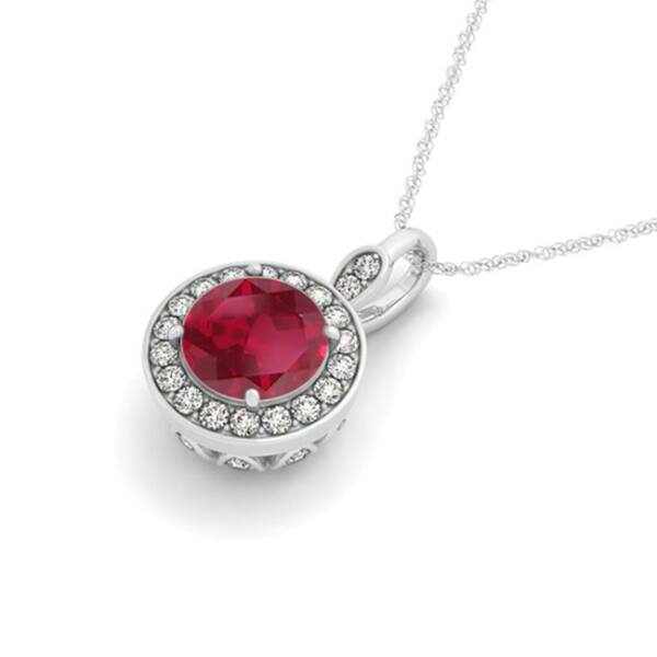 Details about 14kt White Gold Ruby With Halo Diamond Pendant Details about 14kt White Gold Ruby With Halo Diamond Pendant