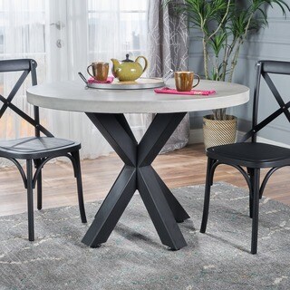 Teague Modern Lightweight Concrete Circular Dining Table with Cross Base by Christopher Knight Home - Off White