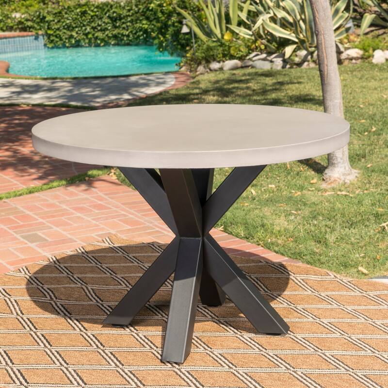 Goleta Outdoor Modern Lightweight Concrete Circular Dining Table with