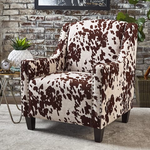 Elysabeth Cow Print Velvet Club Chair by Christopher Knight Home - 32.75"L x 29.25"W x 37.5"H