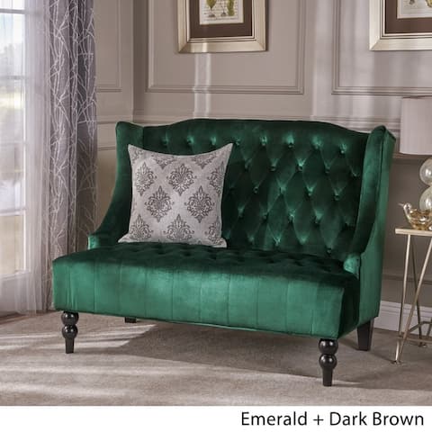 Green Velvet Sofas Couches Online At Our Best Leora Modern Glam Tufted Velvet Wingback Loveseat By Christopher Knight Home