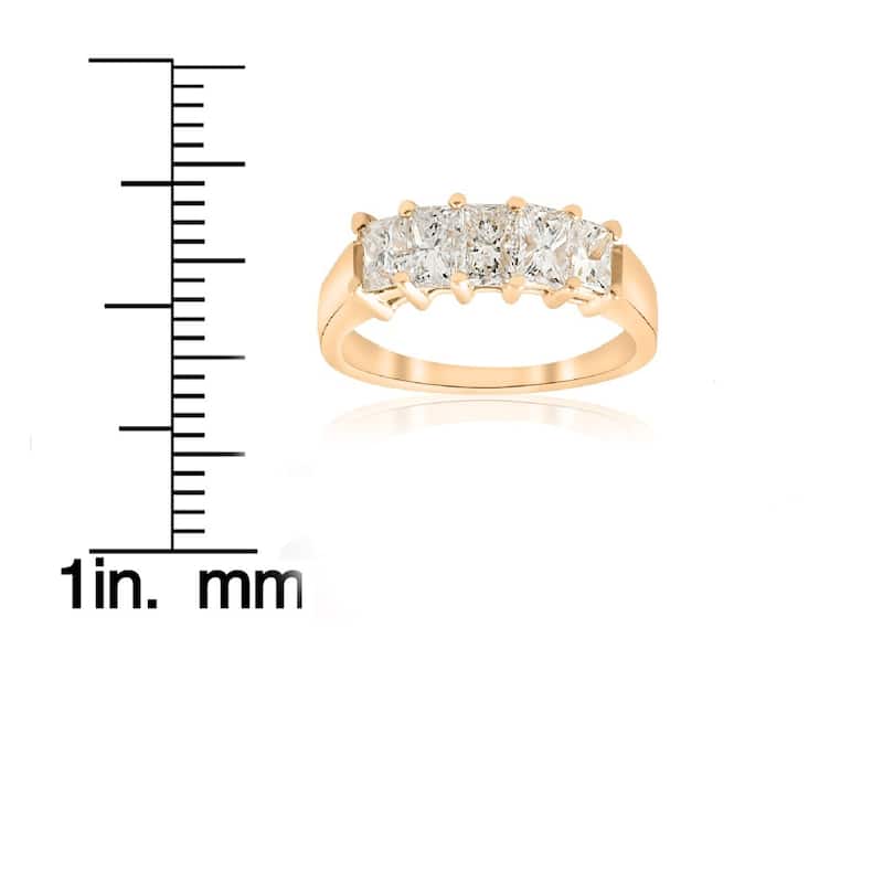 14k Yellow Gold 1 ct TDW Five Stone Princess Cut Diamond Wedding Anniversary Ring (I-J,I1-I2) - White