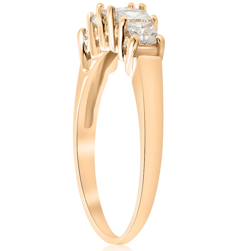 14k Yellow Gold 1 ct TDW Five Stone Princess Cut Diamond Wedding Anniversary Ring (I-J,I1-I2) - White