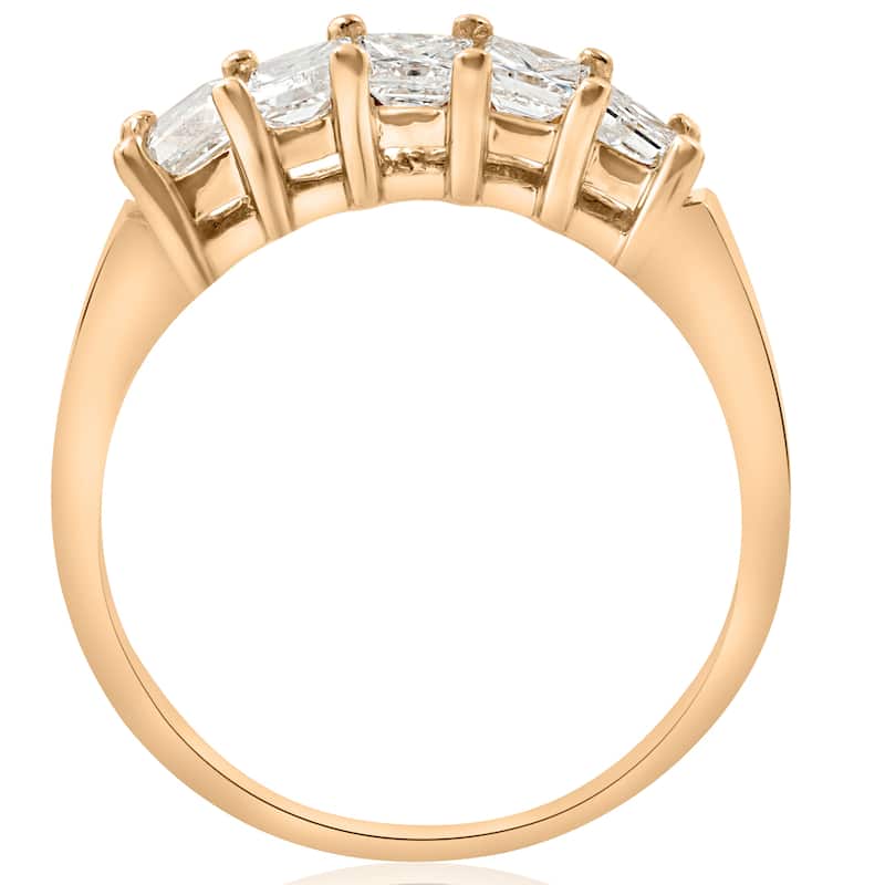 14k Yellow Gold 1 ct TDW Five Stone Princess Cut Diamond Wedding Anniversary Ring (I-J,I1-I2) - White