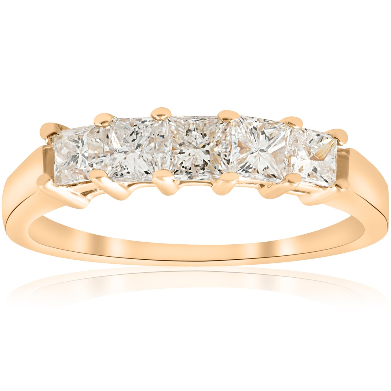 Bliss Diamond 14k Yellow Gold 1 ct TDW Five Stone Princess Cut Diamond Wedding Anniversary Ring (I-J,I1-I2) - White