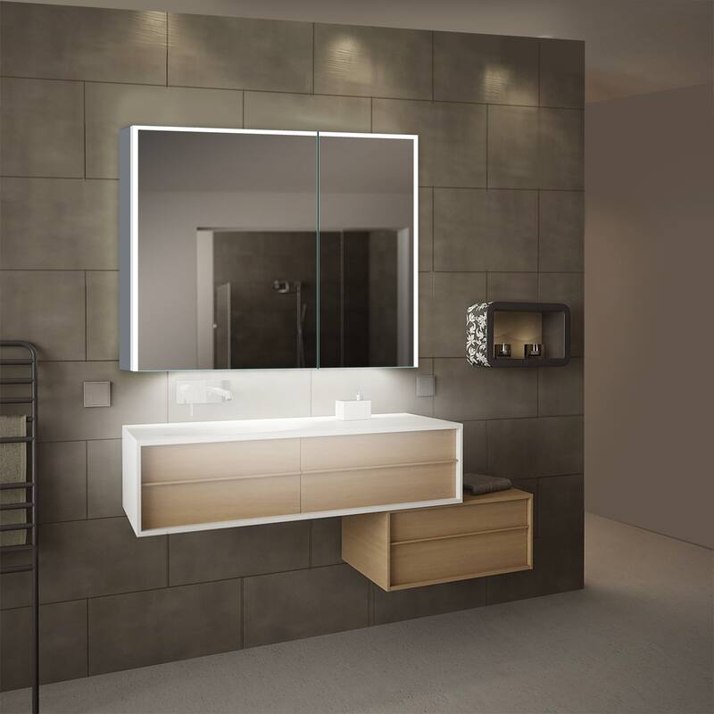 Vienna Silvertone Metal/Glass LED Mirror Cabinet