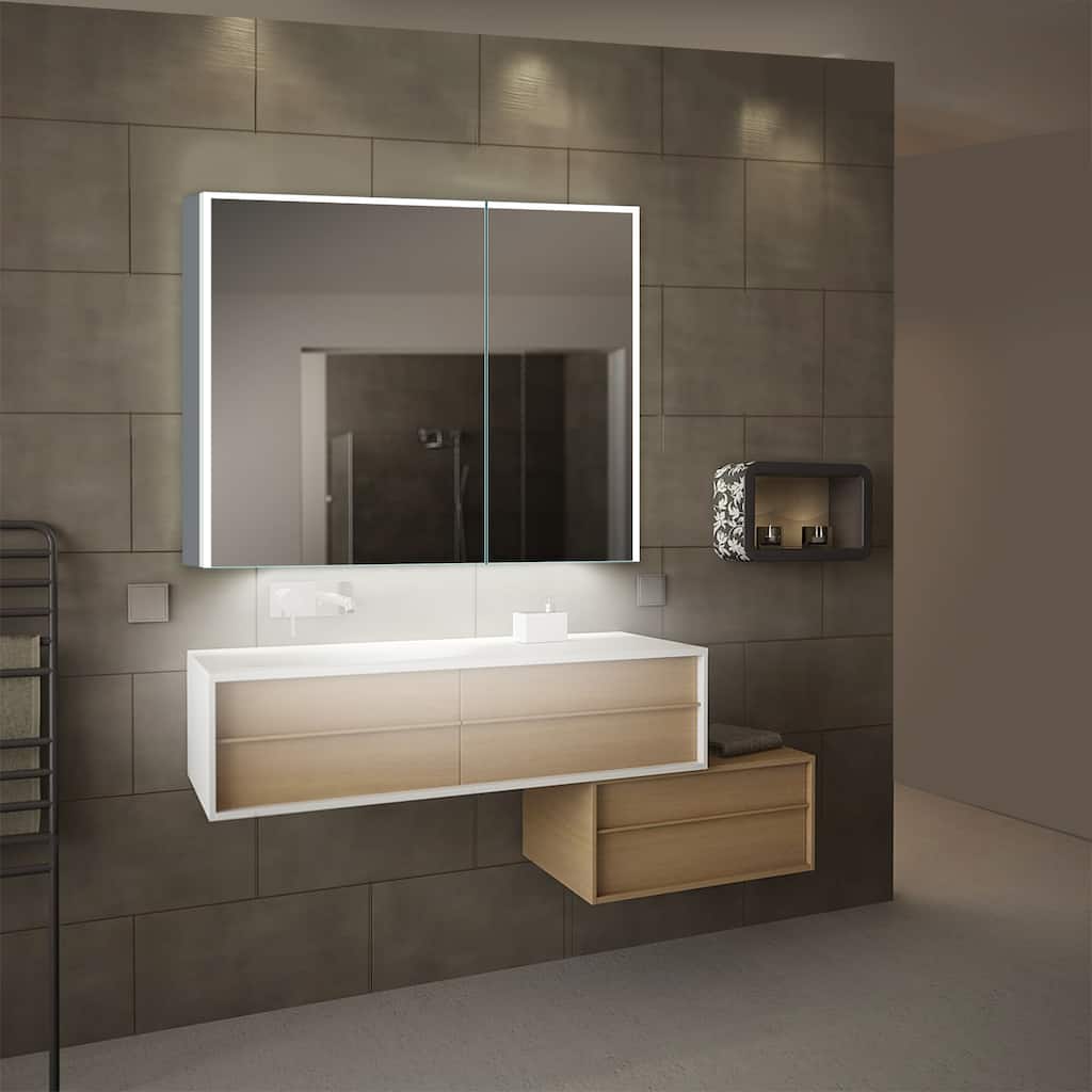 Vienna Silvertone Metal/Glass LED Mirror Cabinet