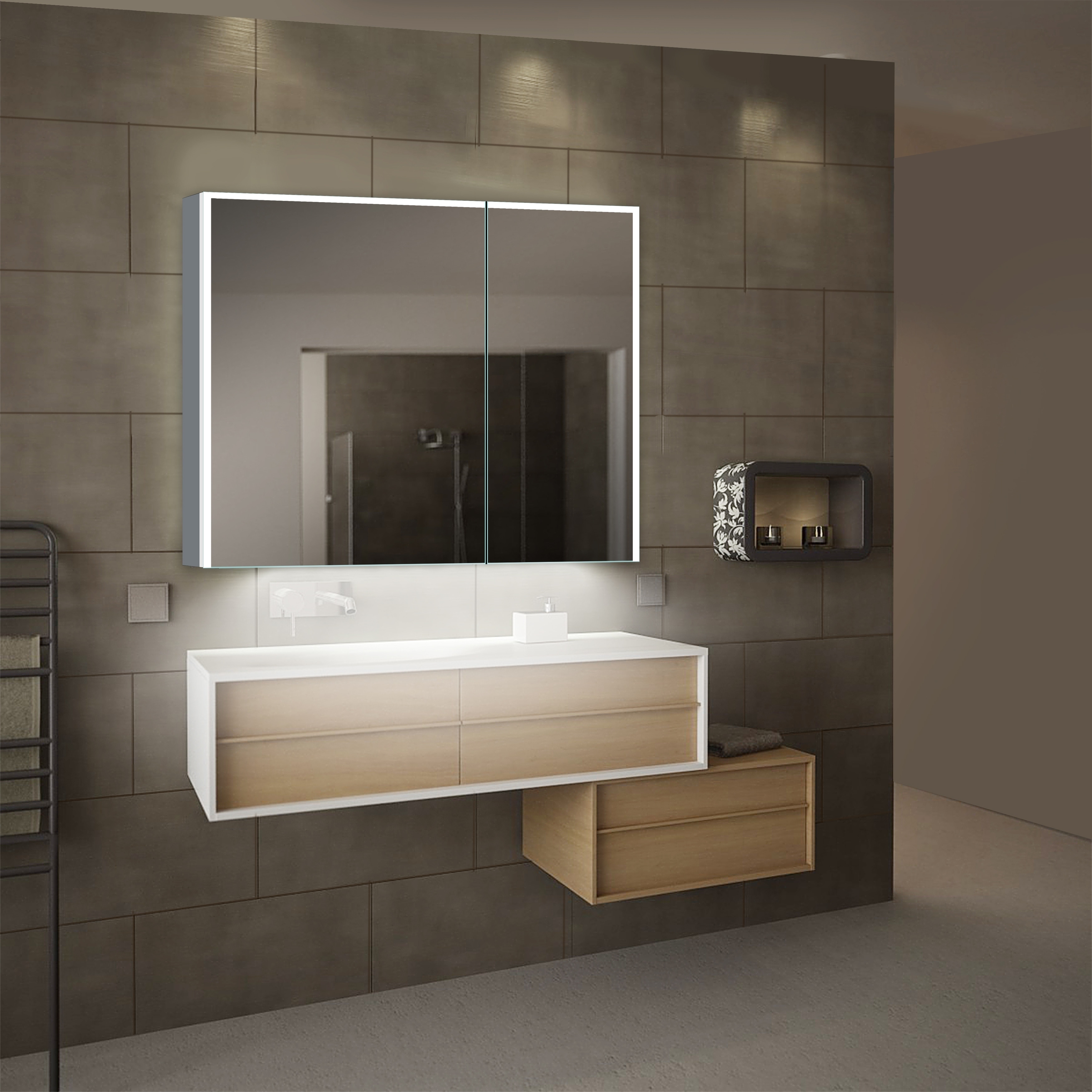 Vienna Silvertone Metal/Glass LED Mirror Cabinet - Silver
