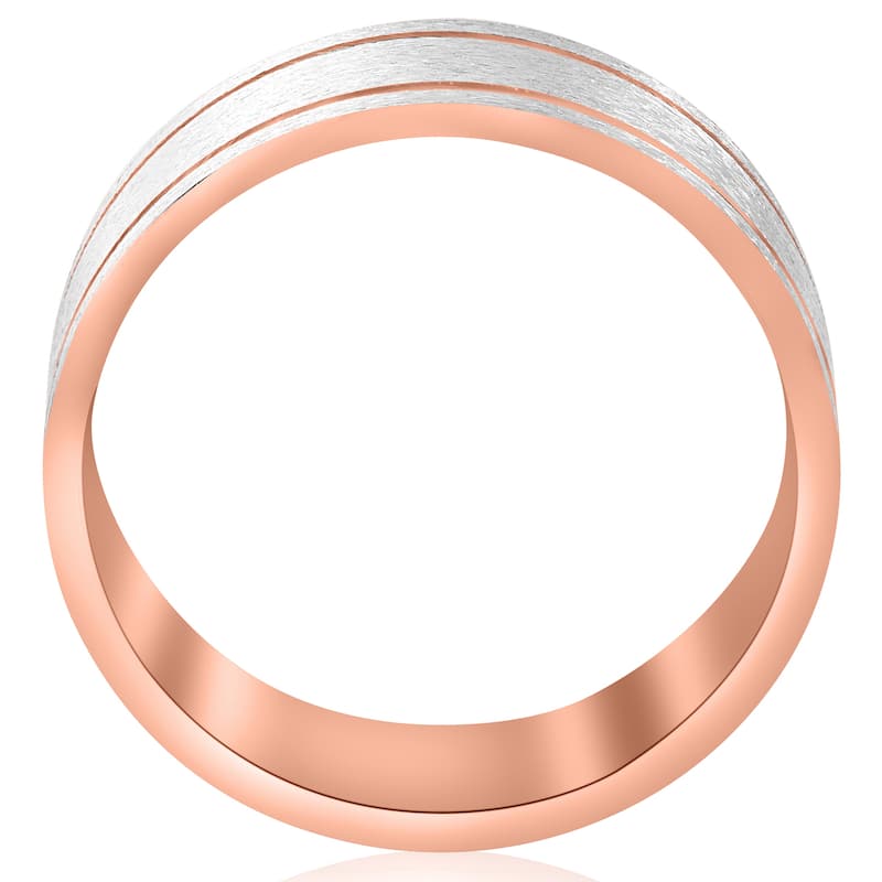 14k Rose Gold 8MM Two Tone Flat Brushed Comfort Fit Mens Wedding Band