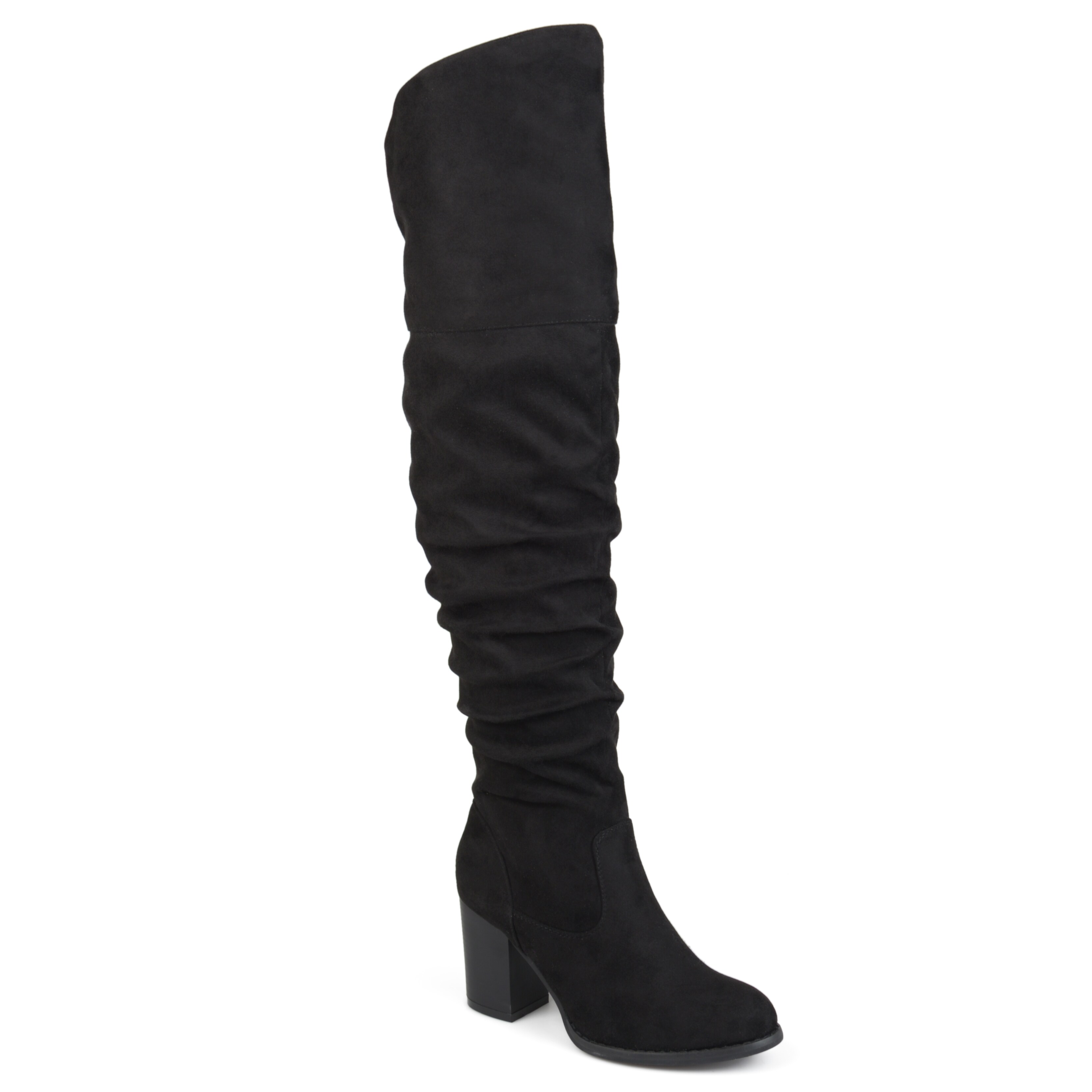 knee Ruched Stacked Heel Boots 