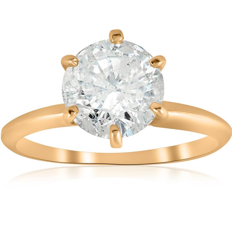 14k Yellow Gold 2 1/2 ct TDW Solitaire Diamond Clarity Enhanced Engagement Ring 6 - Prong (I/J, I2-I3) - White