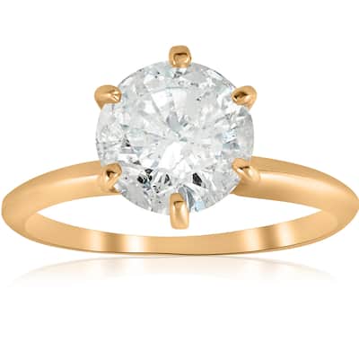 14k Yellow Gold 2 1/2 ct TDW Solitaire Diamond Clarity Enhanced Engagement Ring 6 - Prong (I/J, I2-I3) - White