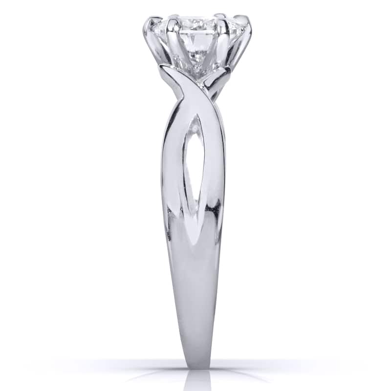 Annello by Kobelli 14k White Gold 7/8ct Moissanite (H-I) Solitaire Oval Crossover Split Shank Engagement Ring