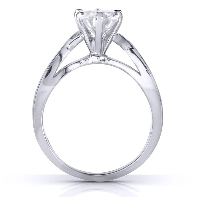 Annello by Kobelli 14k White Gold 7/8ct Moissanite (H-I) Solitaire Oval Crossover Split Shank Engagement Ring