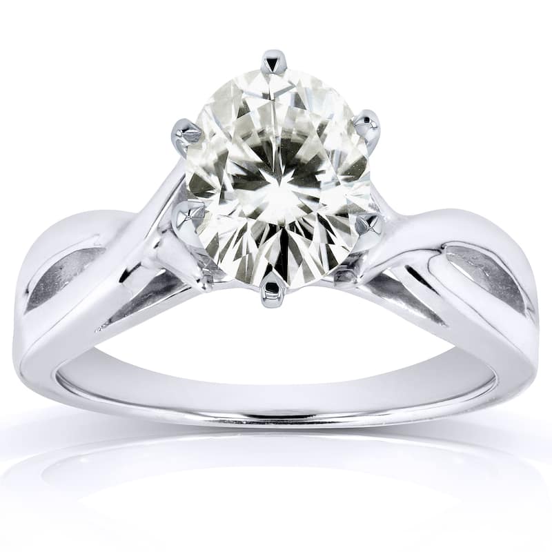 Annello by Kobelli 14k White Gold 7/8ct Moissanite (H-I) Solitaire Oval Crossover Split Shank Engagement Ring