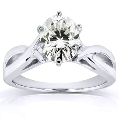 Annello by Kobelli 14k White Gold 7/8ct Moissanite (H-I) Solitaire Oval Crossover Split Shank Engagement Ring