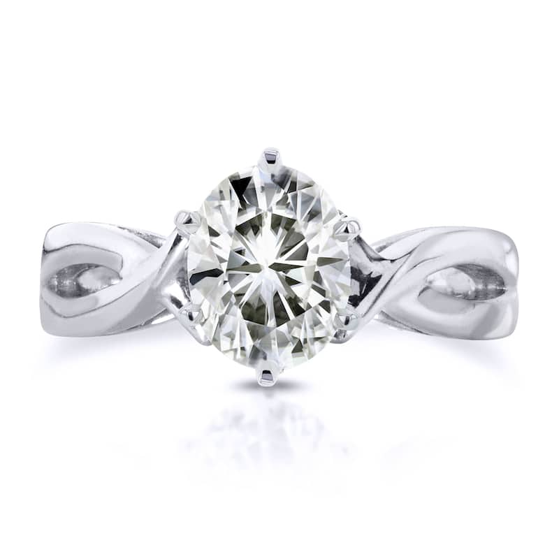 Annello by Kobelli 14k White Gold 7/8ct Moissanite (H-I) Solitaire Oval Crossover Split Shank Engagement Ring