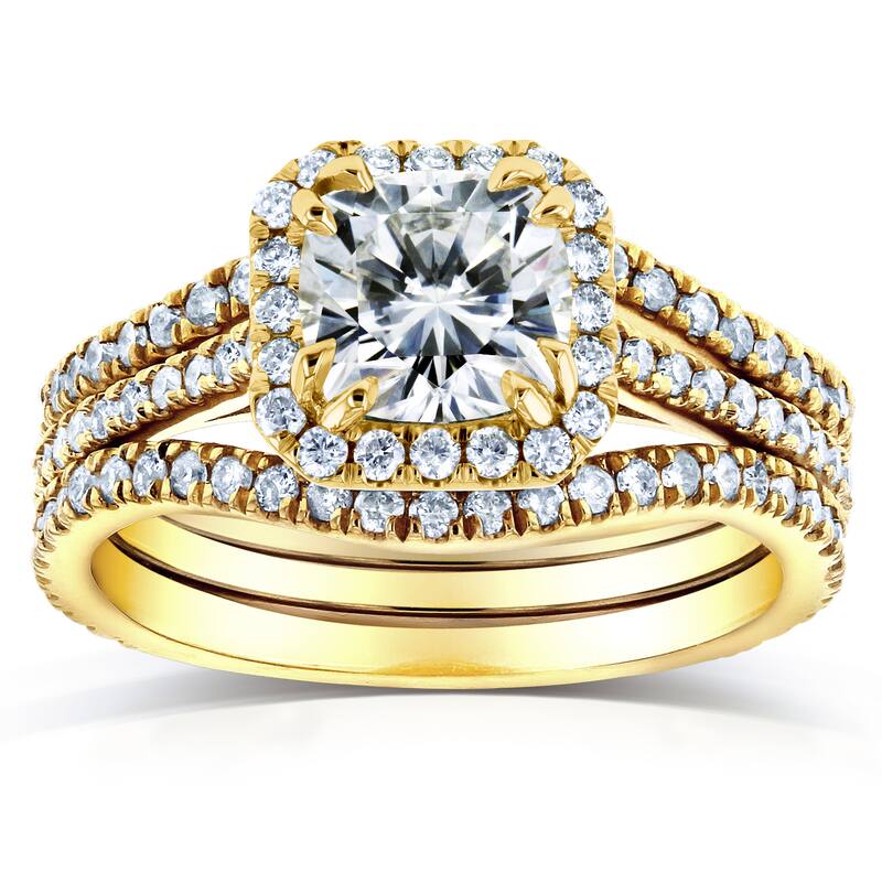 Annello by Kobelli 14k Yellow Gold 1 4/5ct TGW Moissanite and Diamond Bridal Rings 3-pc Set