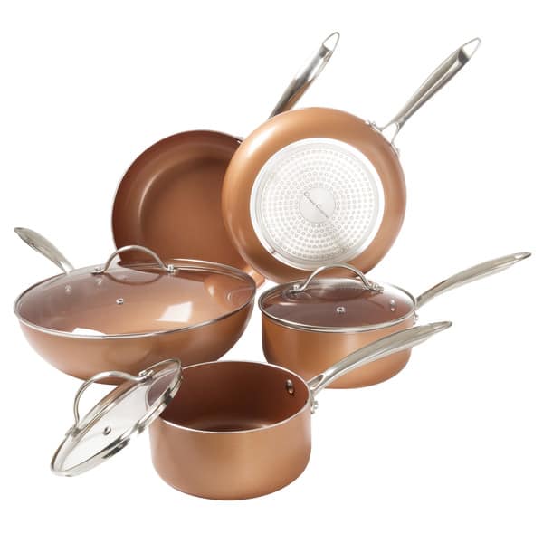 8 Pc Cookware Set 2 Layer Ceramic Non Stick Coating Copper Finish Induction