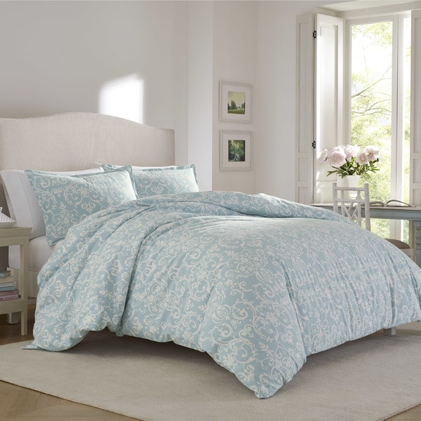 Shop Laura Ashley Kensington Scroll Blue Flannel Duvet Cover Set