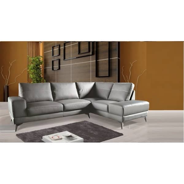 Shop Zoe Sectional Top Grain Leather Sofa Facing Right Stone Grey