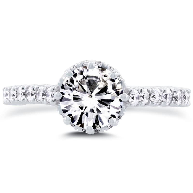 Annello by Kobelli 14k White Gold 8-prong 1 3/5ct TCW Forever One Moissanite and Diamond Engagement Ring